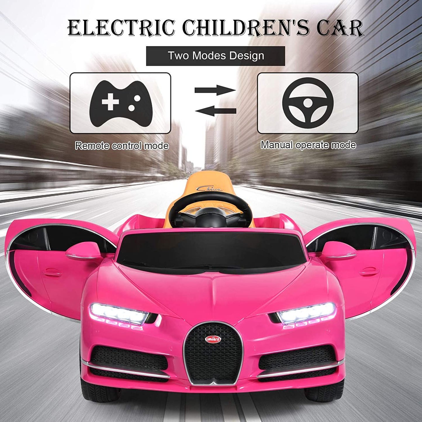 Exciting 12V Licensed Bugatti Battery-Powered Ride-On Car with Remote Control for Kids