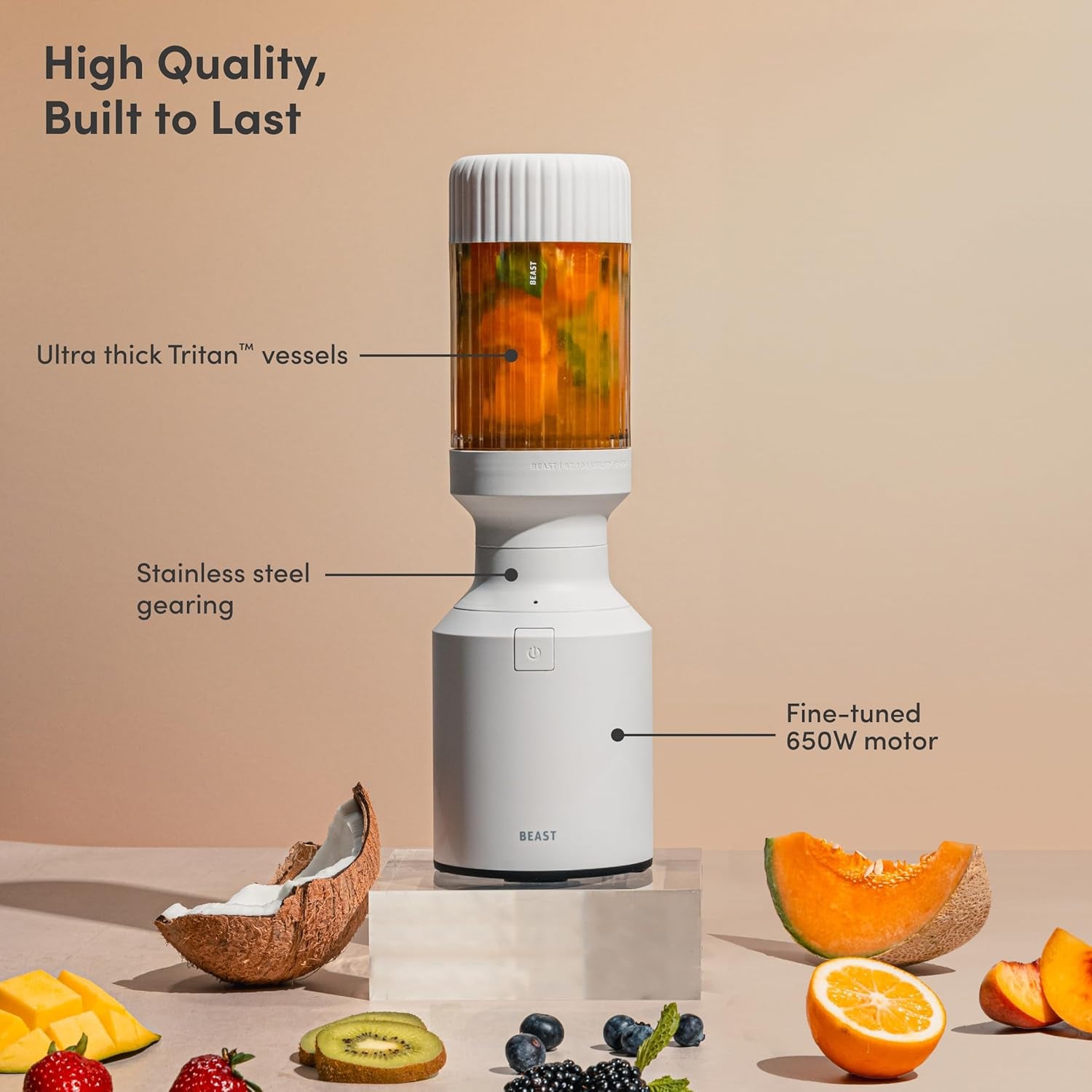 Mighty Blender 650, Personal Smoothie Maker, Kitchen Jug Blender Food Processor, Soup, with Drinking Lid, Portable Plastic Glass & Straws (Cloud White)