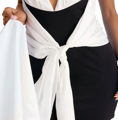 Levelle Halter Ponte Mini Dress Black White