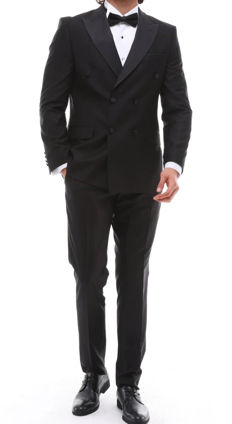 Men'S ANTIQUE Black Double Breasted Suit - Black Tuxedo