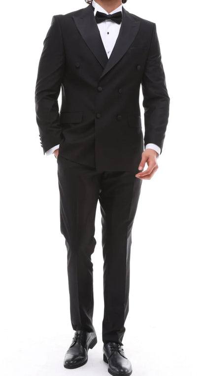 Men'S ANTIQUE Black Double Breasted Suit - Black Tuxedo