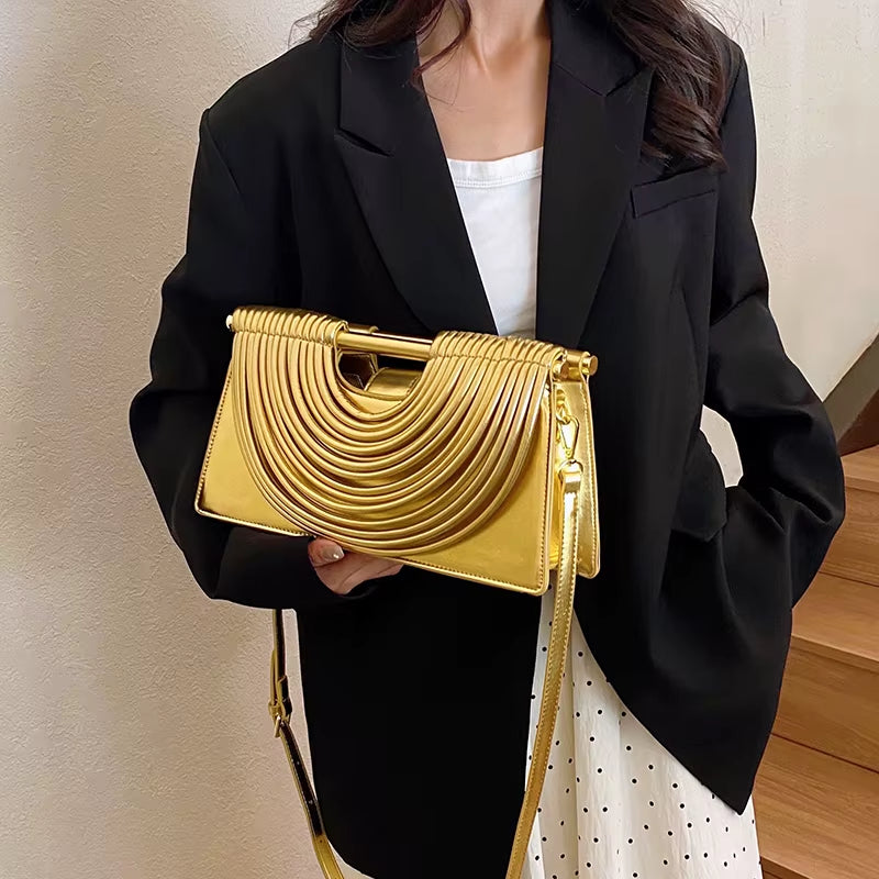 Branded Luxury Evening Clutch Purse for Women Noodles Design Golden Crossbody Bag for Wedding Dinner Party Designer Handbag 2025
