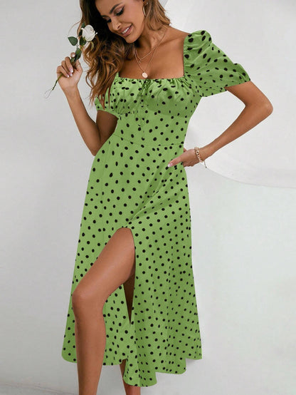 Women's Floral A-Line Maxi Dress with Split Thigh for Holiday Beach Getaways