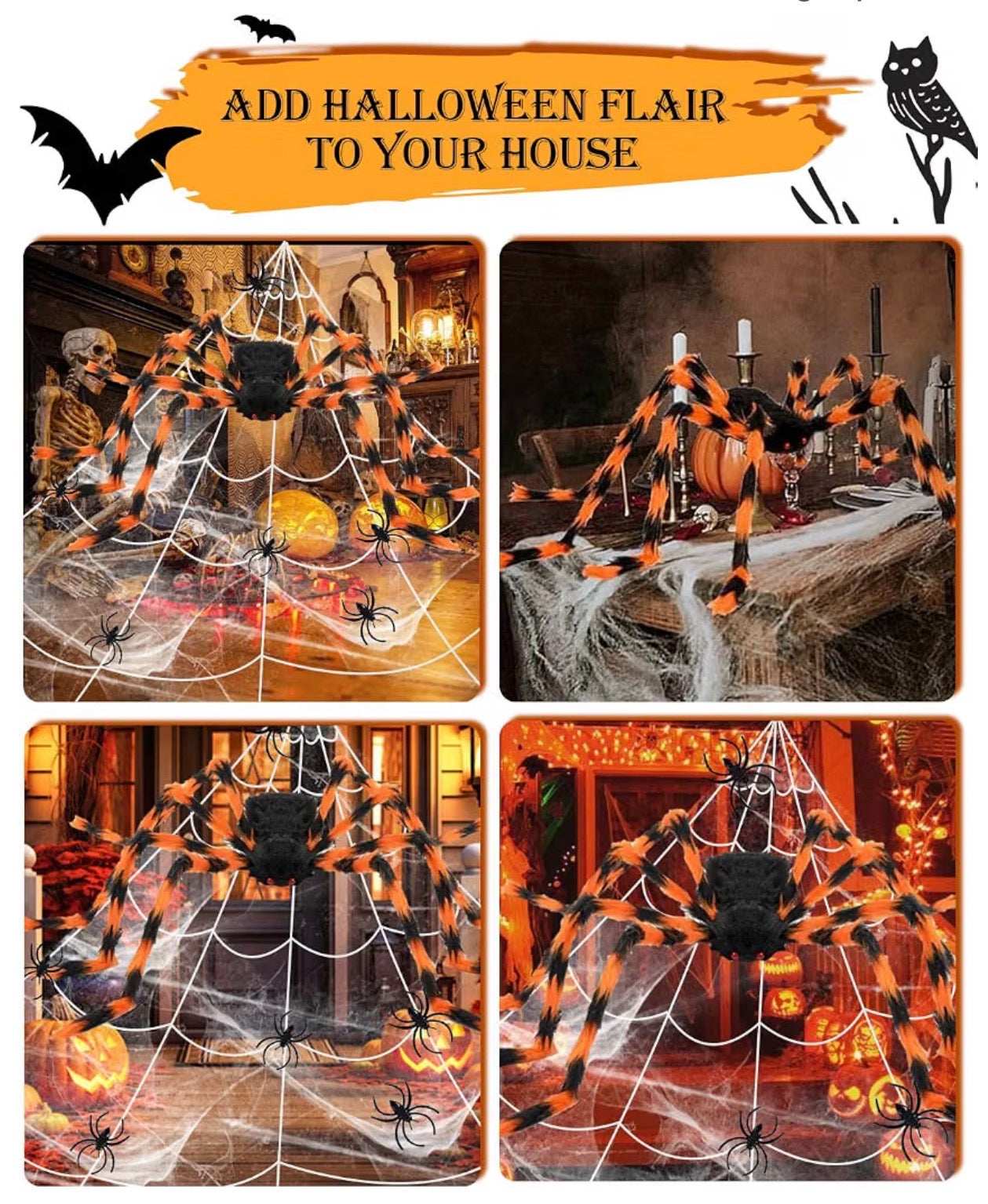 Halloween Decorations Set | Orange Spider Balloons, Banners & Streamers