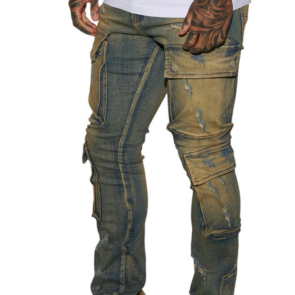 On The Set Stacked Skinny Snap Flare Jeans Vintage Wash