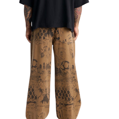 World Is Yours Graphic Printed Baggy Jeans Brown Combo