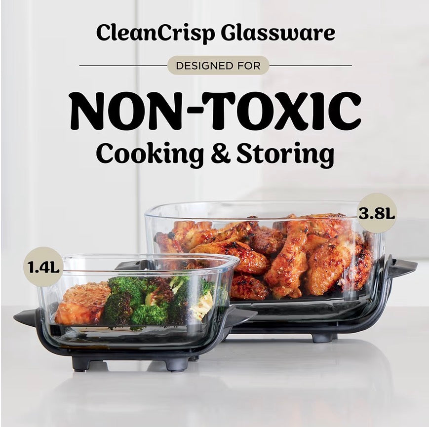 CRISPi Portable Air Fryer, 3.8L, 4-in-1: Air Fry, Roast, Keep Warm, Recrisp, Space Saving Compact Design, 2x Removable Glass Containers & Lids, 1700W, Stone FN101UKST
