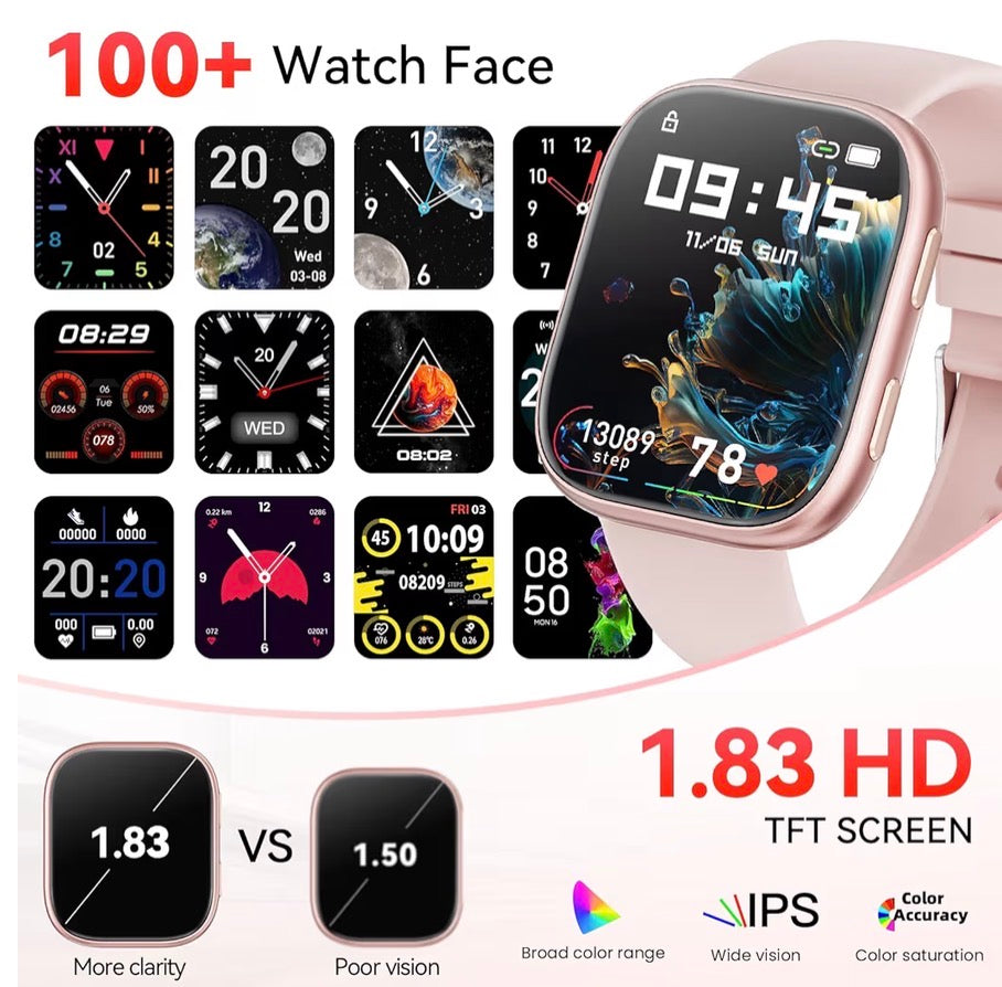 2026 Smart Watch 1.83 HD Bluetooth Calling 120+ Sports Modes Android iOS