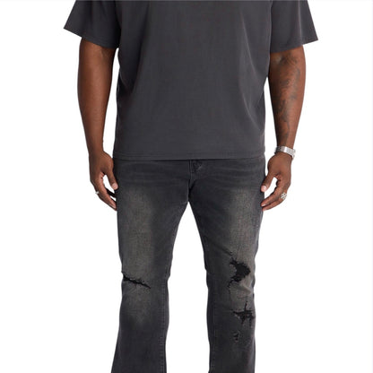 Stacked Skinny Flare Slit Dare Me Distressed Jeans Black Wash