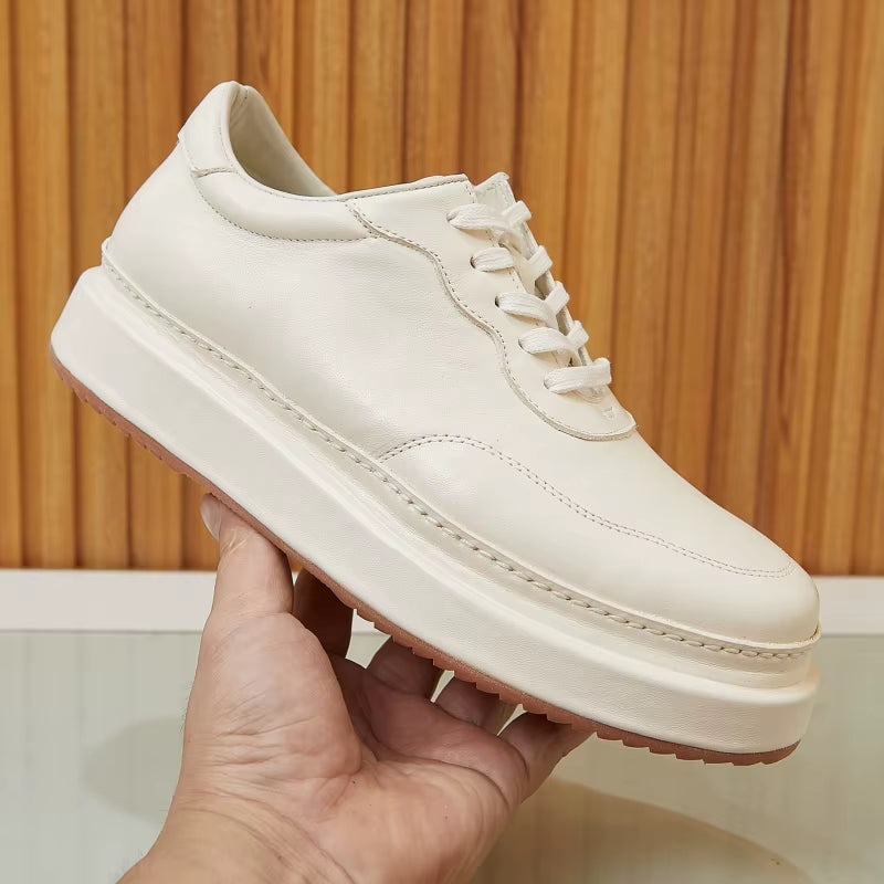 Spring New Men'S Horse Leather Thick Soled Simple British Style White Casual Board Shoes