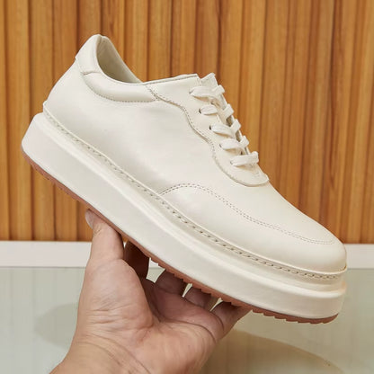 Spring New Men'S Horse Leather Thick Soled Simple British Style White Casual Board Shoes
