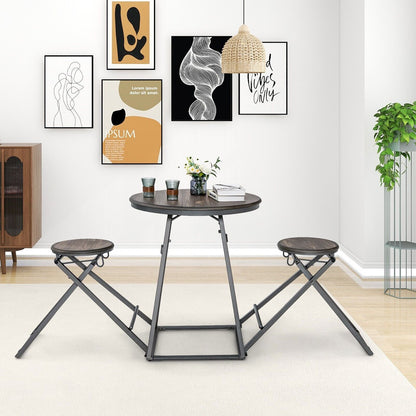 3-Piece Round Table Set with Two Foldable Stools