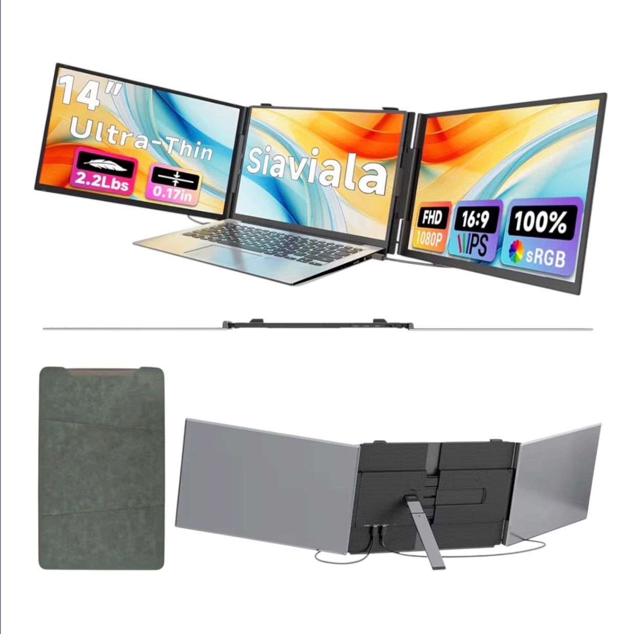 14-inch 1080P Laptop Screen Extender Ultra-Thin IPS Triple Monitor