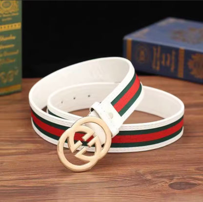 2026 Men’s Fashion Red Green Fabric Casual Denim Belt with Smooth Buckle