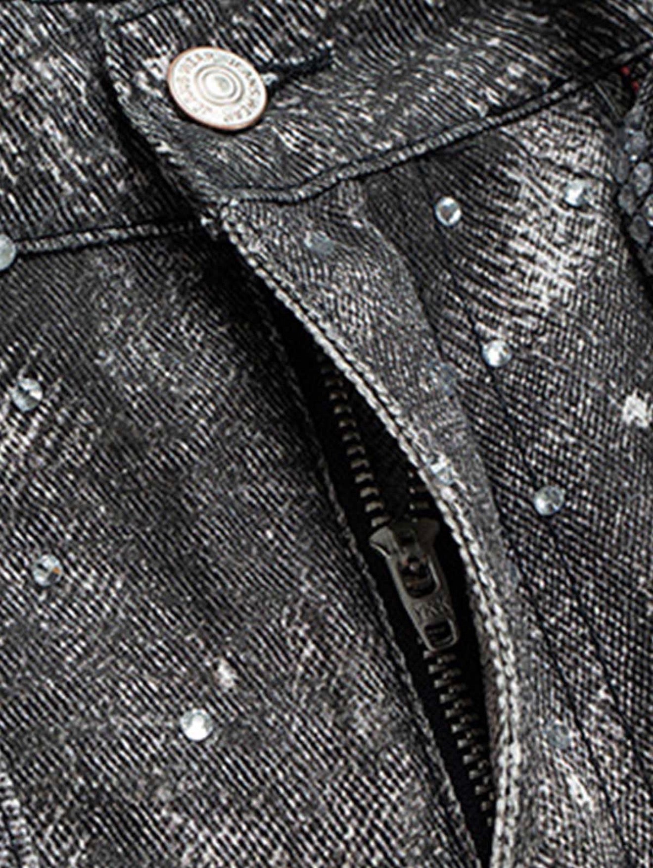 DENIM DISTRESSED BELT DIAMOND DECORATED JEANS