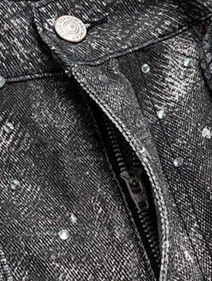 DENIM DISTRESSED BELT DIAMOND DECORATED JEANS