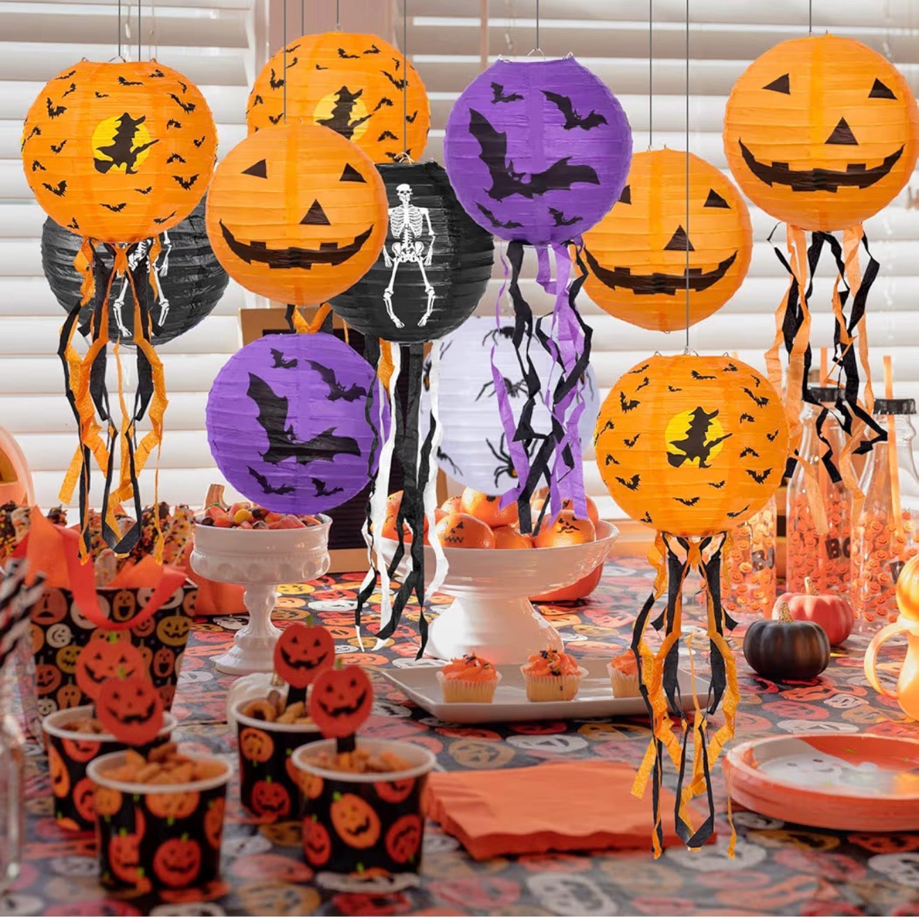 8Pcs Halloween Pumpkin Paper Lanterns 8 Inch Hanging Decorations