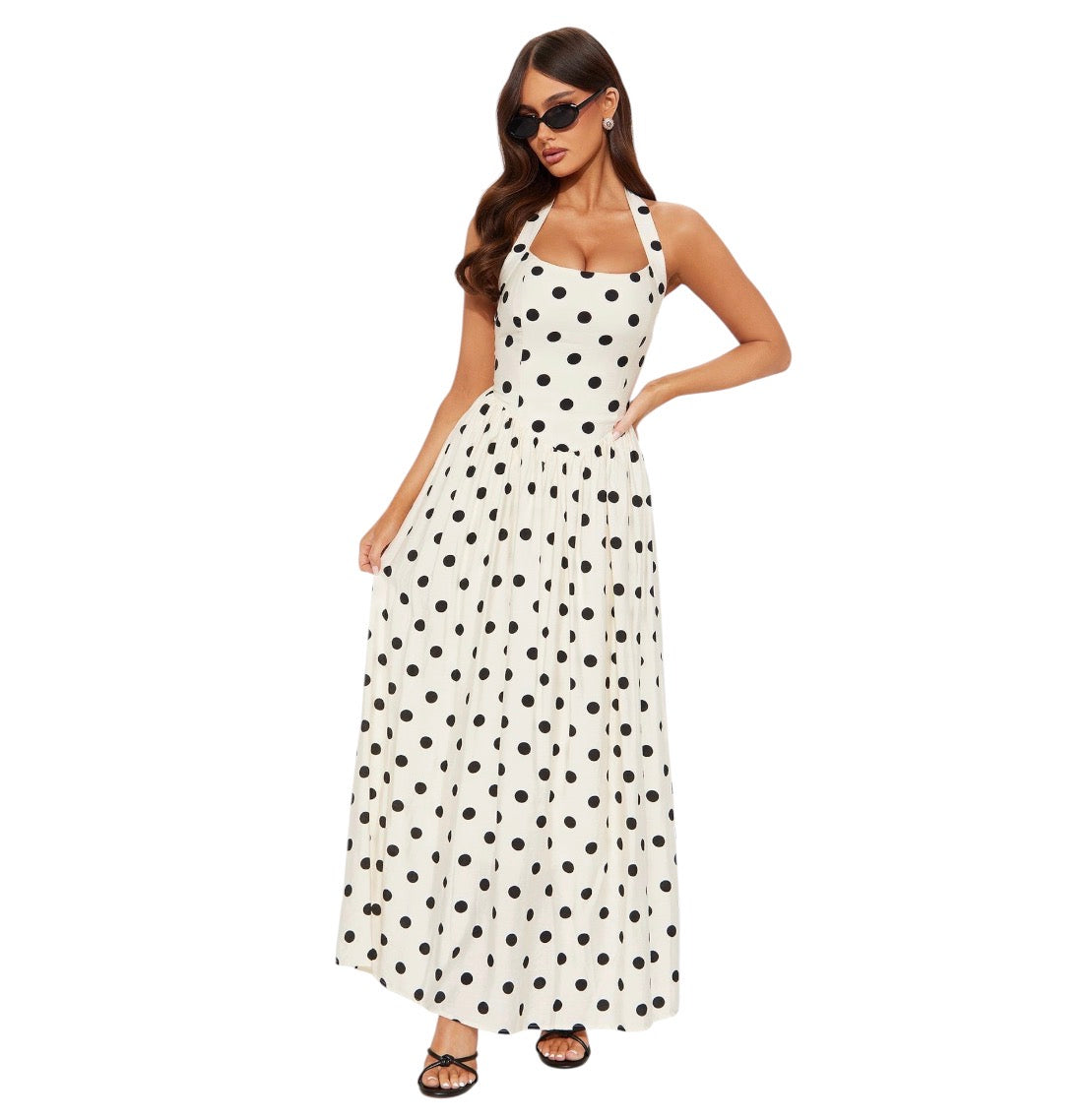 Clara Polka Dot Maxi Dress Cream Combo