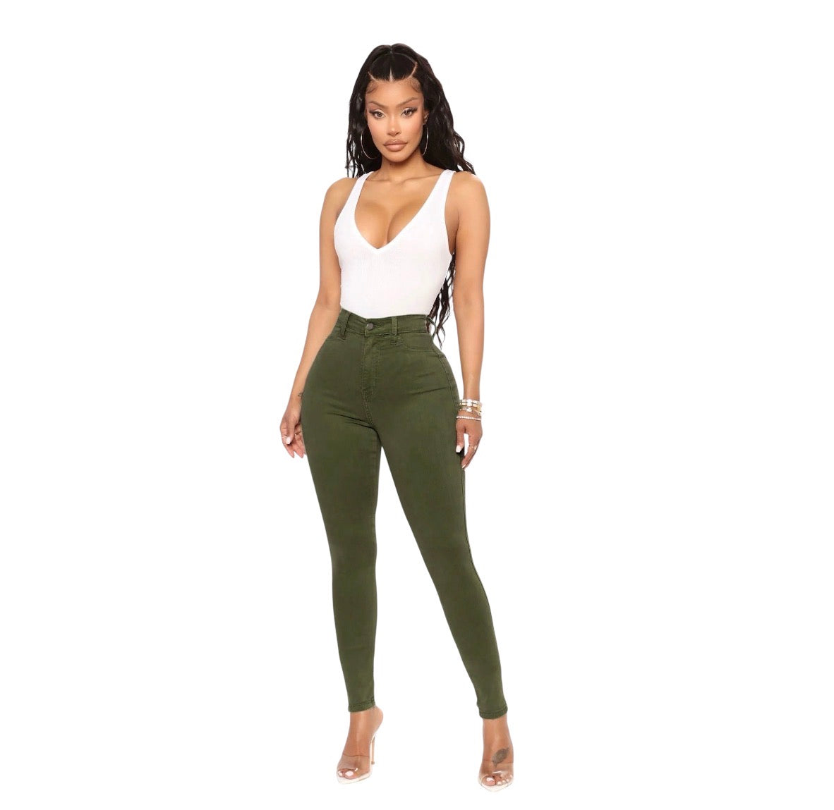 Classic High Waist Skinny Jeans Olive