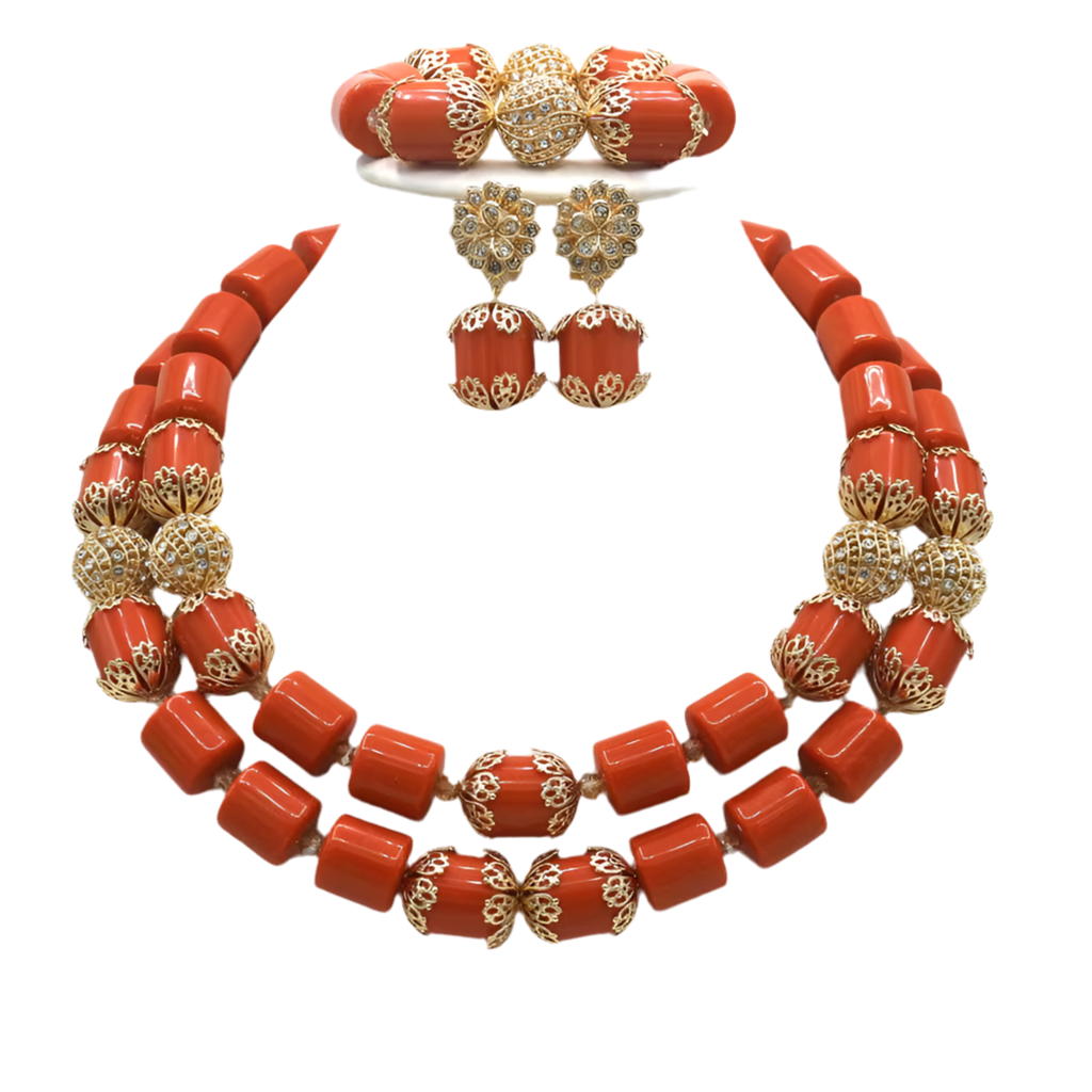 Exquisite African Coral Beads Wedding Jewelry Set | Necklace, Bracelet, and Earrings Collection