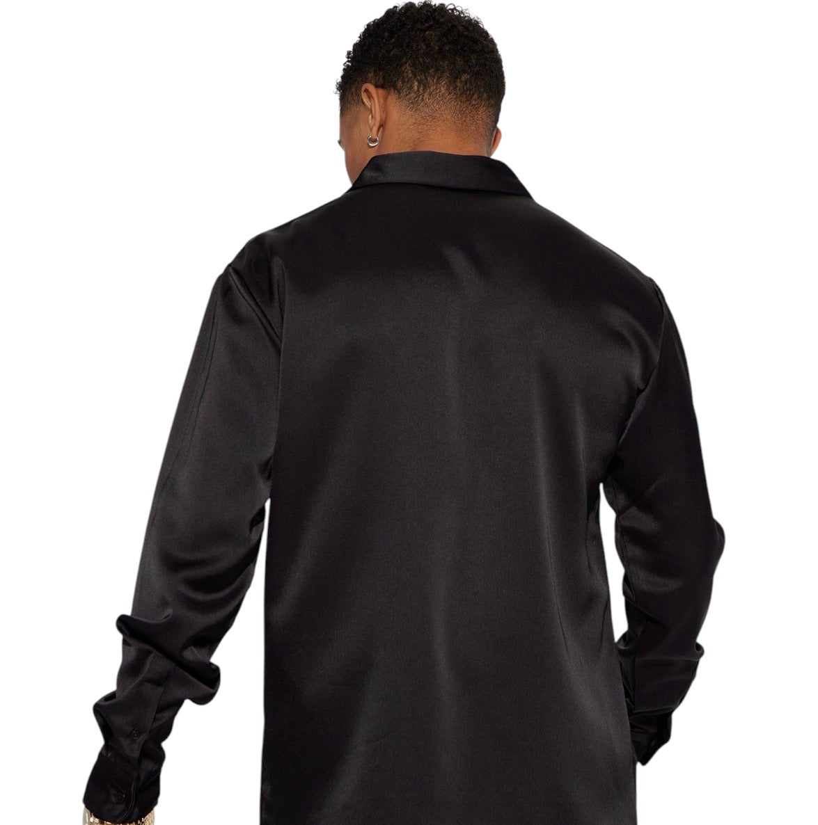 Links Satin Long Sleeve Button Up Shirt Black