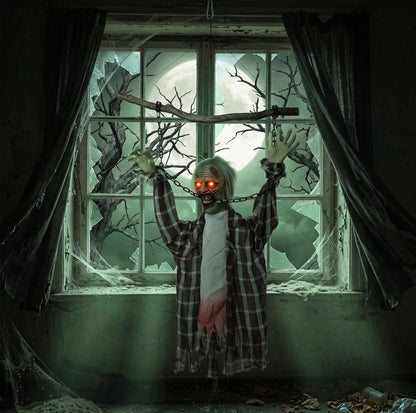 HOMCOM 110cm Animatronic Hanging Zombie Halloween Decoration