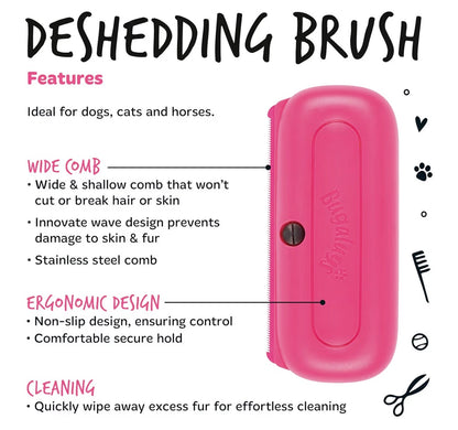 Bugalugs Deshedding Brush for Dogs Cats & Horses