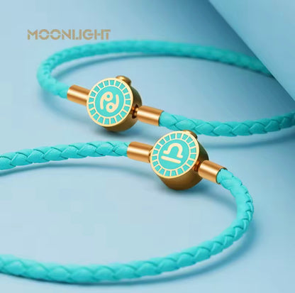 MOONLIGHT 12 Constellation Charm Bracelet Braided Leather Bracelet Leo Aries Gemini Taurus Libra Couple Accessories Jewelry Gift