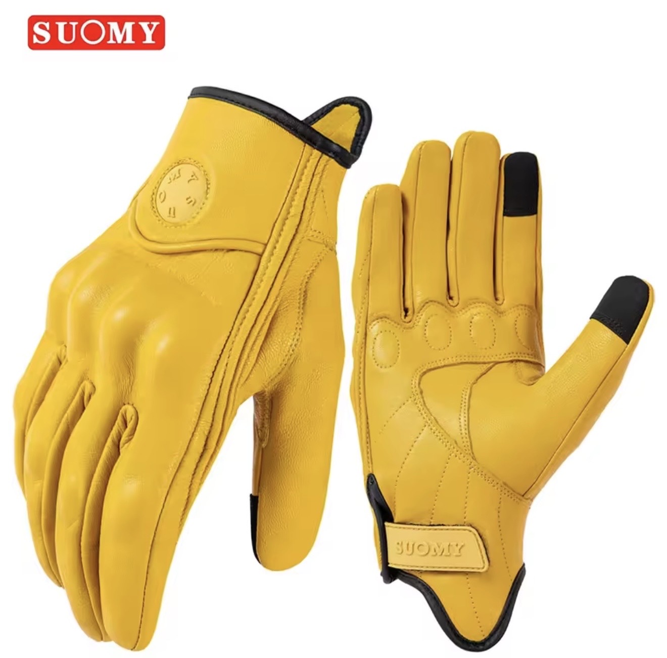 Leather Motorcycle Gloves for Men & Women Touchscreen Retro Riding Gloves