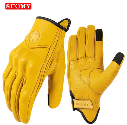 Leather Motorcycle Gloves for Men & Women Touchscreen Retro Riding Gloves