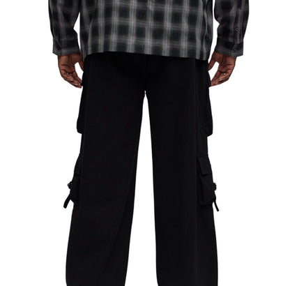 These Streets Cargo Buckle Straps Baggy Jeans Black