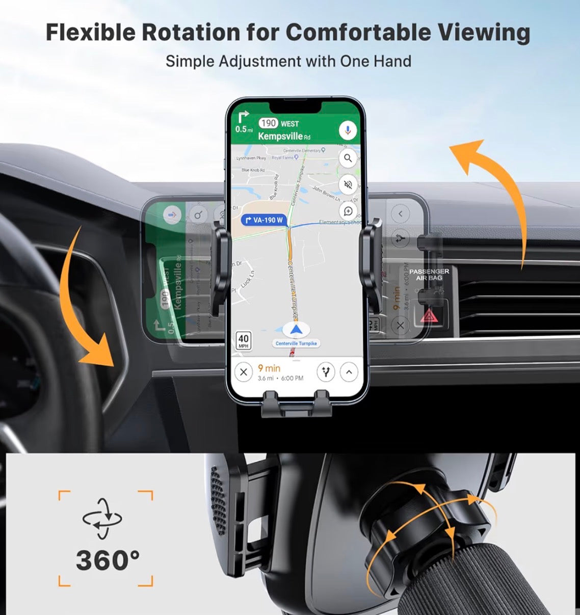 Miracase Car Phone Holder Double Steel Hook Air Vent 360° Mount