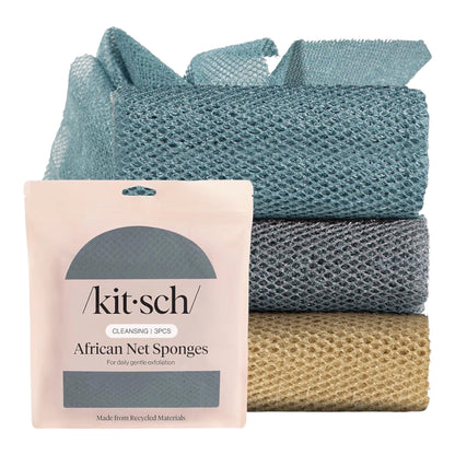 Kitsch African Net Sponge 3pcs Aqua Grey | Exfoliating Body Scrubber