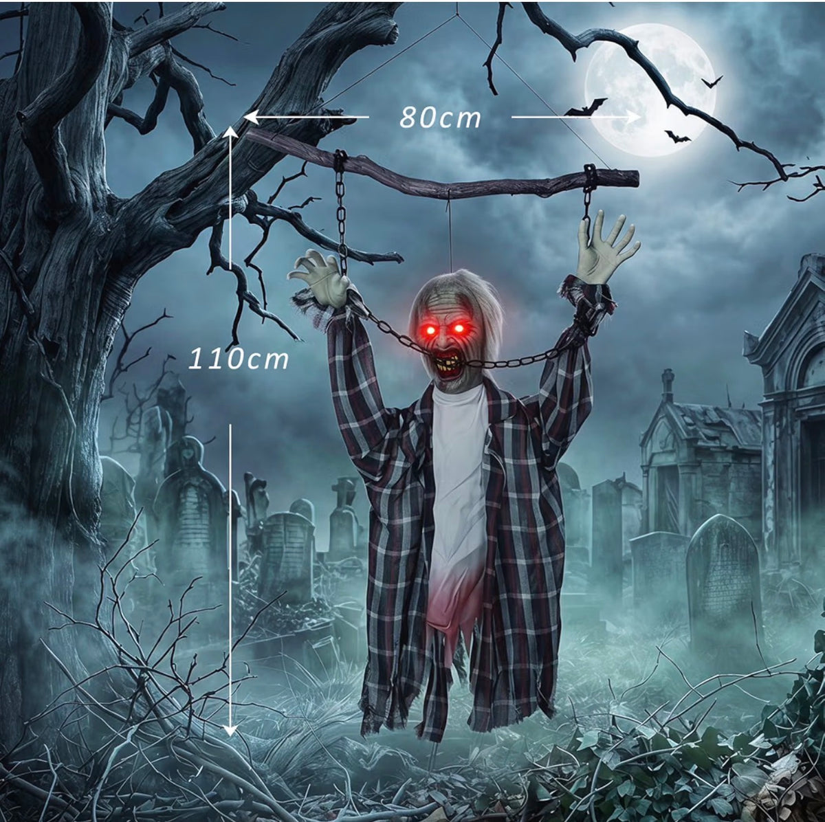 HOMCOM 110cm Animatronic Hanging Zombie Halloween Decoration