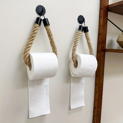 Toilet Roll Paper Holders Retro Hemp Rope Punchless Wall Mounted Rack Washroom Decor Tissue Holder Bathroom Storage Accessories