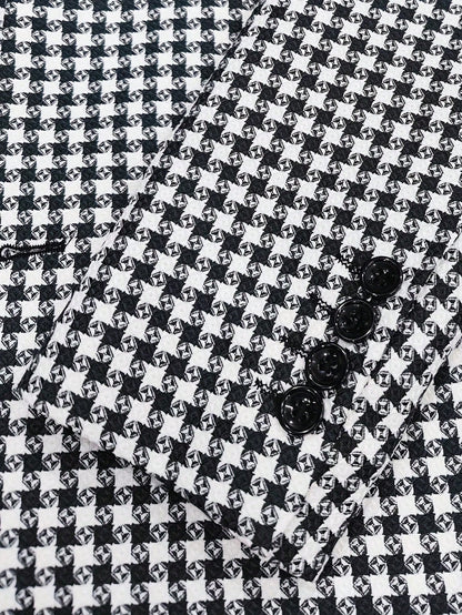 I Finelong Fashionable Casual Houndstooth Patterned Suit Jacket for Men, Suitable for Commuting and Going Out
