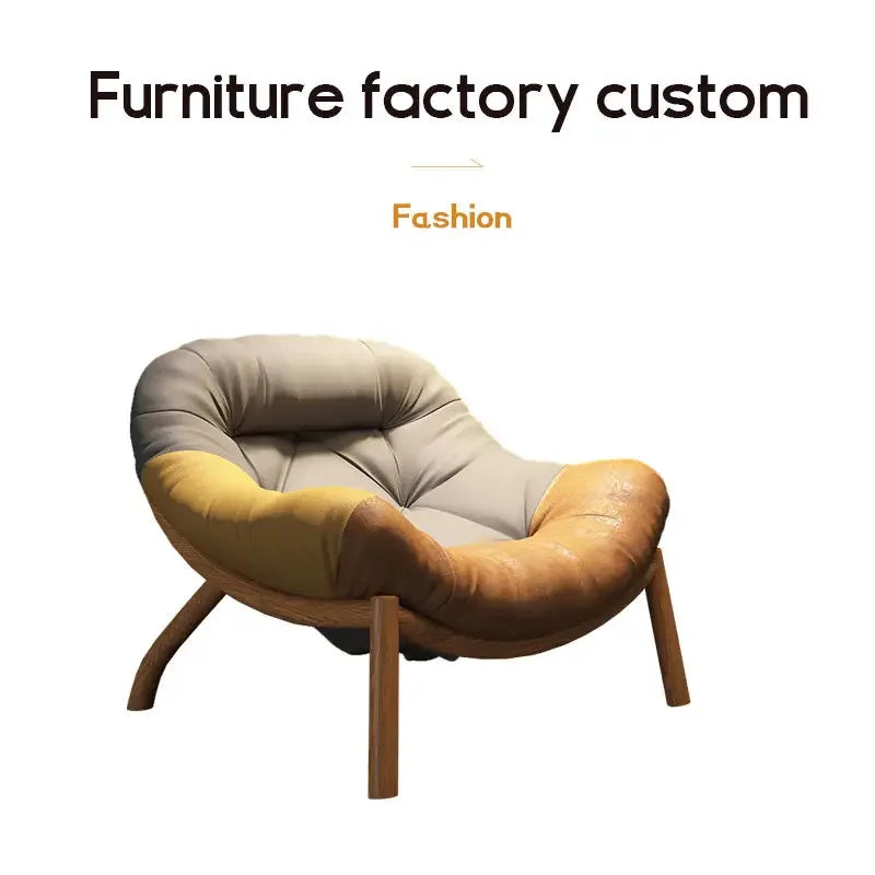 Lazy Cowhide High Rebound Sofa Chair Single Person Light Luxury Lazy Sofa Chair Italian Minimalist Living Room Leisure Chair