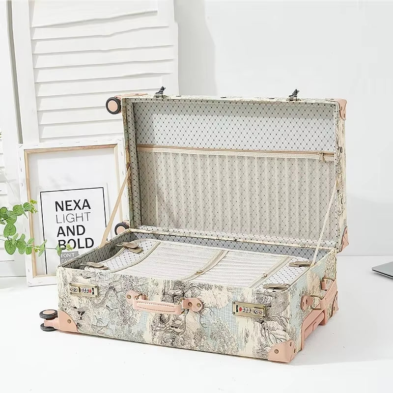 13In 20In 24In 26In Vintage Old Fabric Travel Trolley Luggage with Combination Lock Rolling Suitcases with Spinner Wheels