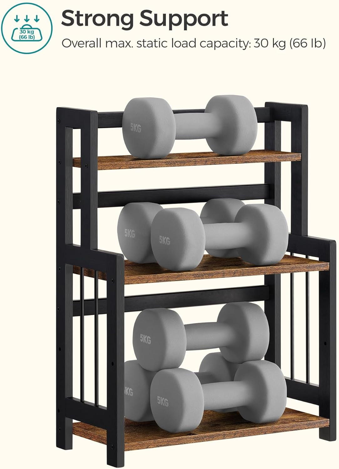 Spice Rack, 3 Tier Storage Rack, Desktop Organizer, Bamboo Frame, for Kitchen, Dining Room, Office, Rustic Brown and Black OFS047B01
