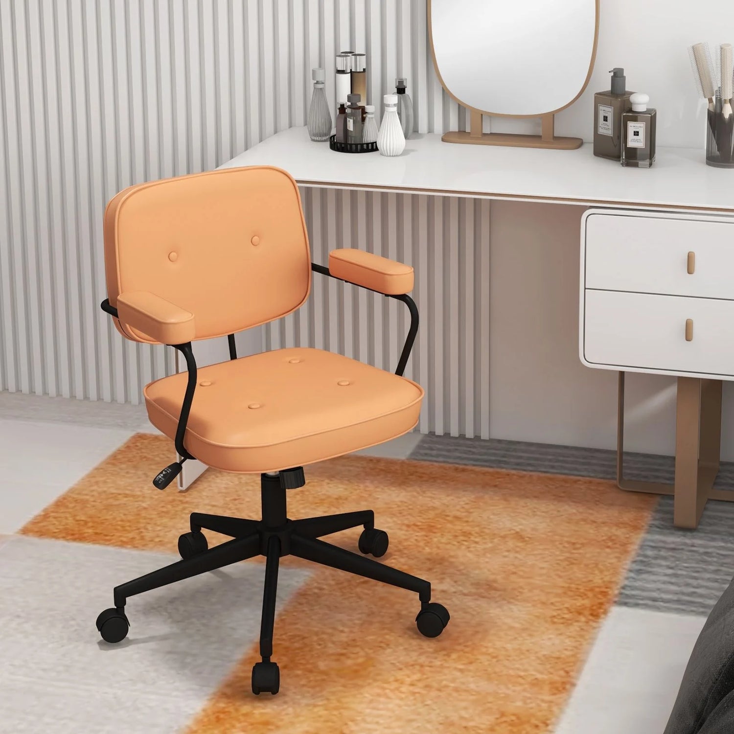 Ergonomic PU Leather Executive Swivel Chair with Adjustable Rocking Backrest in Vibrant Orange