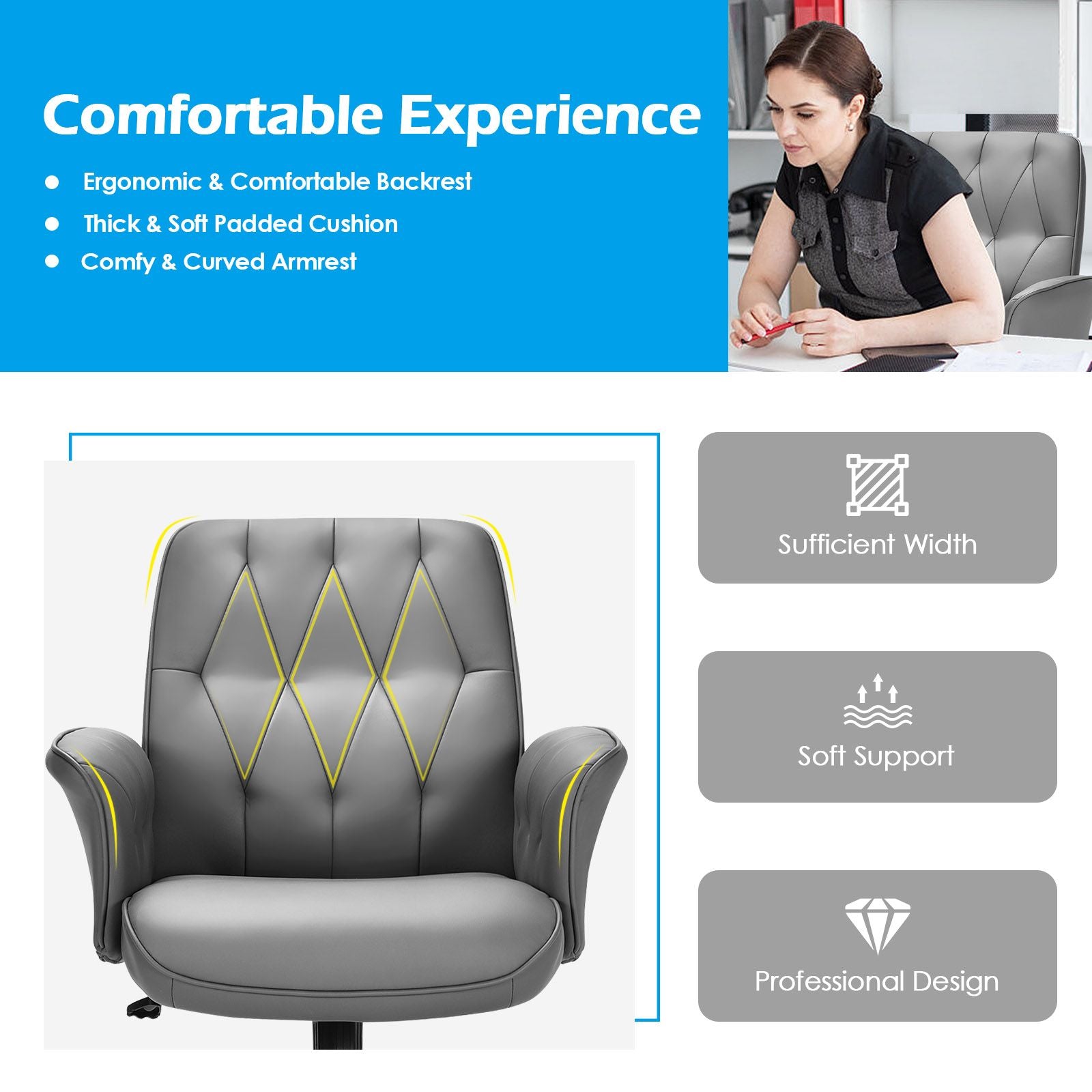 Adjustable PU Leather Executive Office Chair with Swivel and Rocking Capabilities