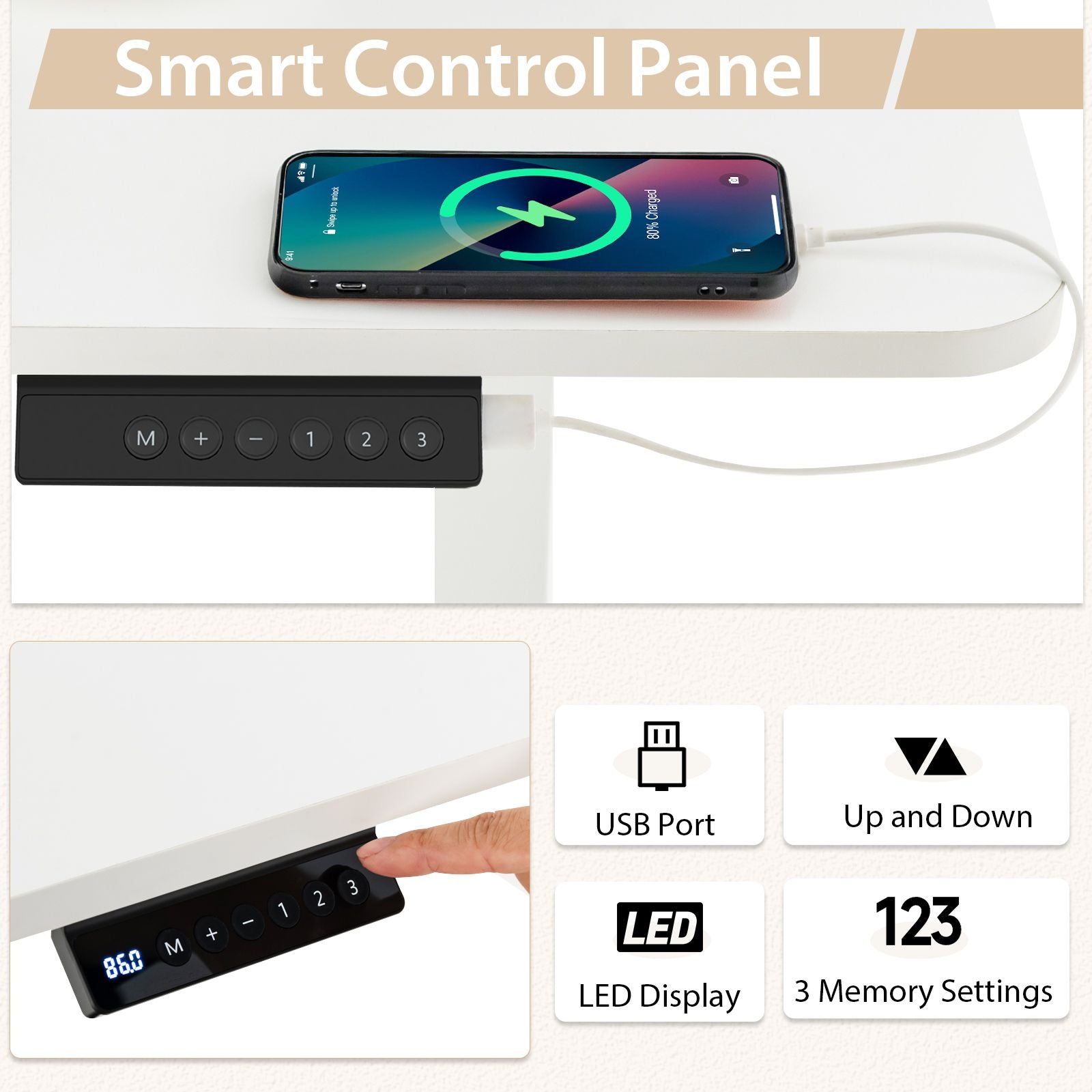 Electric Height-Adjustable Standing Desk with Integrated USB Charging: Enhance Your Workspace Comfort and Productivity