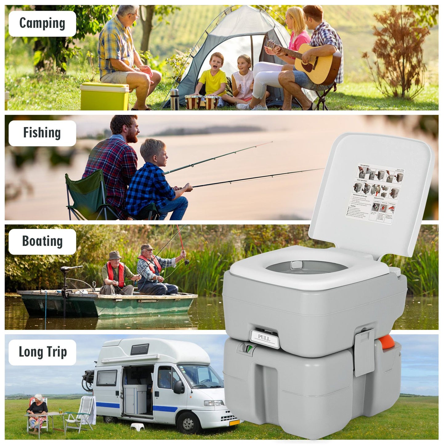 Portable Outdoor Camping Toilet with 20-Liter Waste Tank and Flush Pump