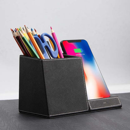 Leather Pen Holder Wireless Charger Wireless Phone Charger and Pen Holder Fast Charging Phone