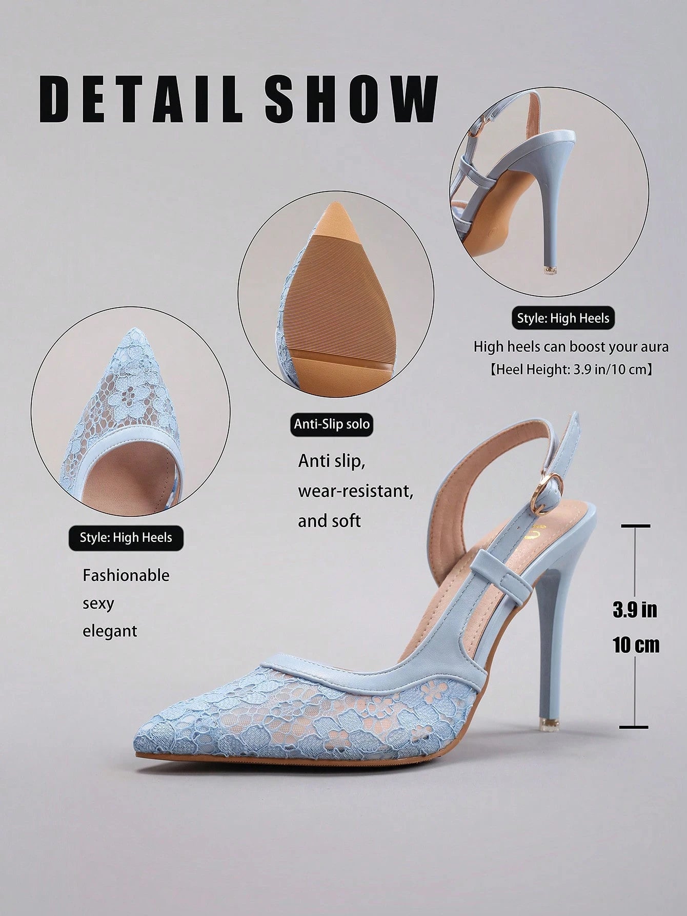 Women'S Lace Patchwork Pointed Toe High Heel Sandals, Hollow Out Breathable Sexy Fashion Party Stilettos