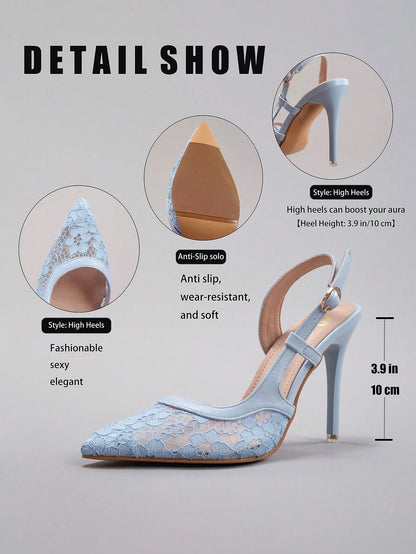 Women'S Lace Patchwork Pointed Toe High Heel Sandals, Hollow Out Breathable Sexy Fashion Party Stilettos
