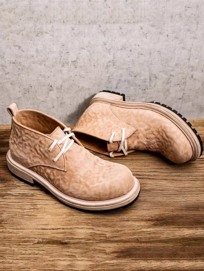 Dress Shoes Men Vintage Business Casual High Top Shoes Lace up Handmade Horsehide Genuine Leather Work Cargo Shoes High Quality