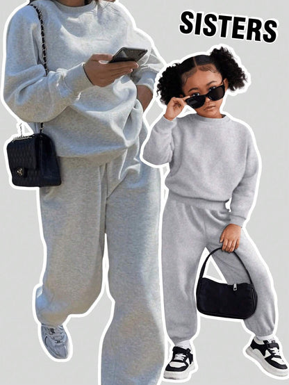 Tween Girls Casual Solid Color Sporty Round Neck Sweatshirt and Jogger Pants Set