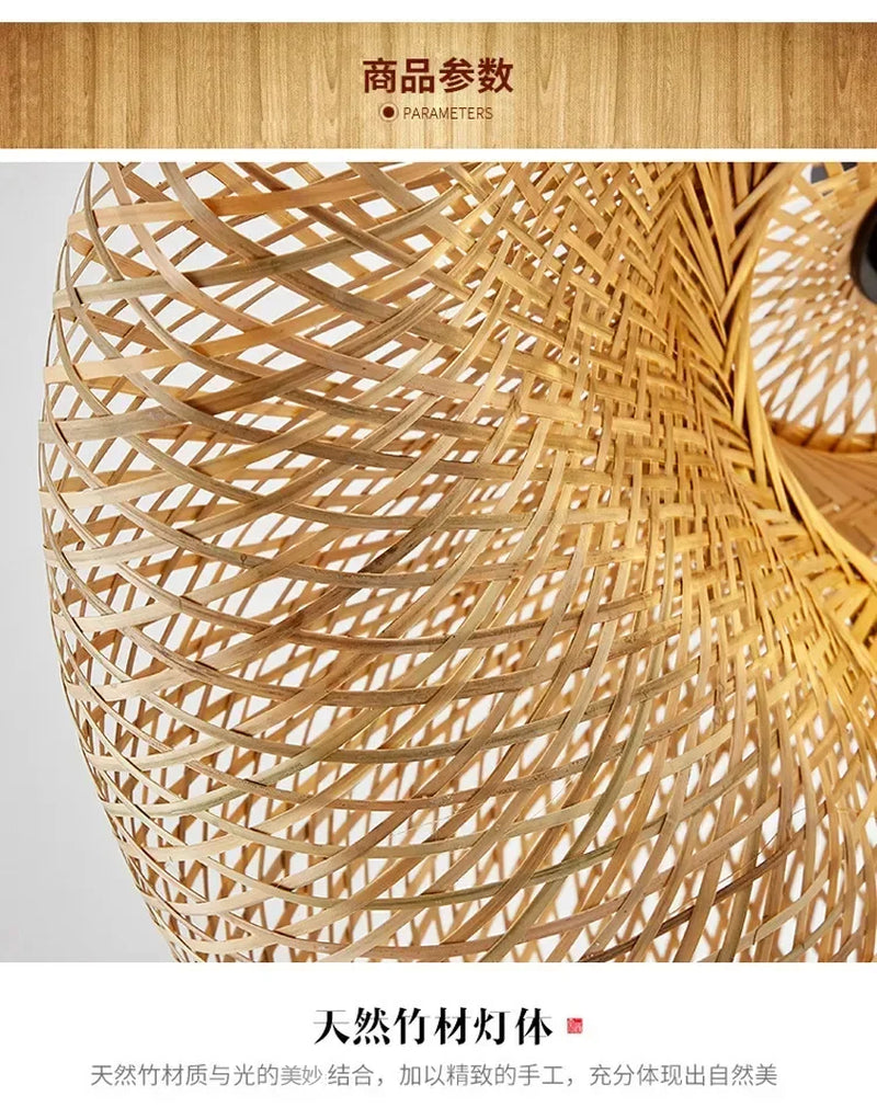 Bamboo Hand Weaving Pendant Light 80Cm Rattan Craft Woven LED Ceiling Lamp Chandelier Fixture Home Bedroom Decor Hanging Lustre