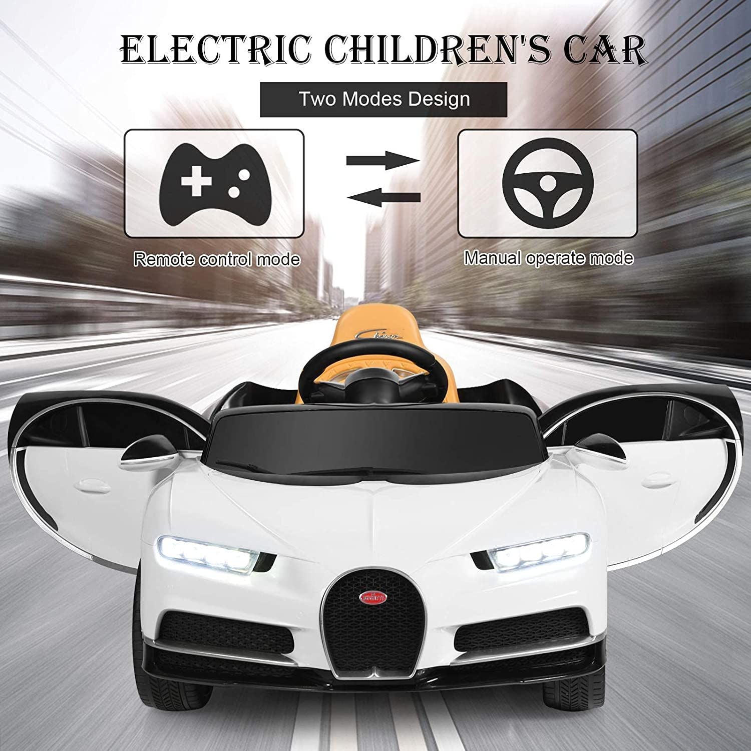 Exciting 12V Licensed Bugatti Battery-Powered Ride-On Car with Remote Control for Kids